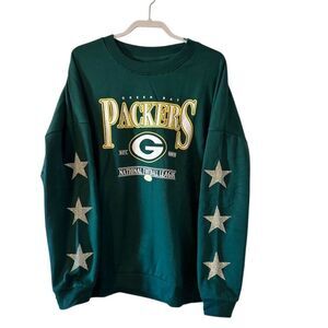 Green Bay Packers NFL Women's Rhinestone Sleeve Sweatshirt Green Size Large